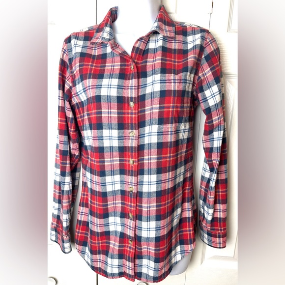 MARINE LAYER Skylar Flannel Shirt Button Down Blouse Boyfriend Top Red Blue Soft - Picture 8 of 16